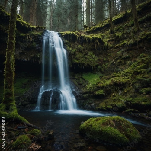 "Hidden Waterfall in an Ancient Forest" 