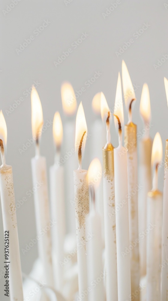 The soft flicker of slender white candles lights up the celebration, creating an inviting atmosphere filled with warmth and happiness, perfect for any birthday occasion The soft flicker of slender white candles lights up the celebration, creating an inviting atmosphere filled with warmth and happiness, perfect for any birthday occasion