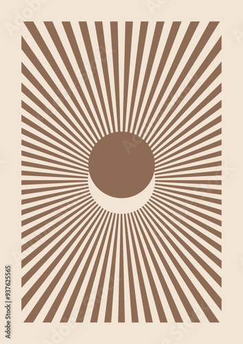 Abstract Sun Poster. Mid Century Modern Art. Day Printable Wall Art. Boho Sun Poster. Neutral Beige Wall Decor. Minimalist Brown Sun Prints. Beige and Brown. Vector illustration