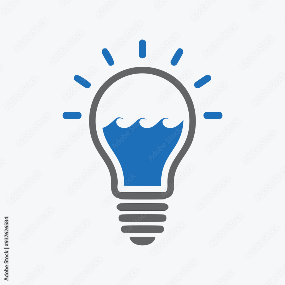 Ocean inspired lightbulb icon. Blue water waves inside a lightbulb symbol, representing a new idea or innovative concept related to the ocean. Ocean inspired lightbulb icon. Blue water waves inside a lightbulb symbol, representing a new idea or innovative concept related to the ocean.