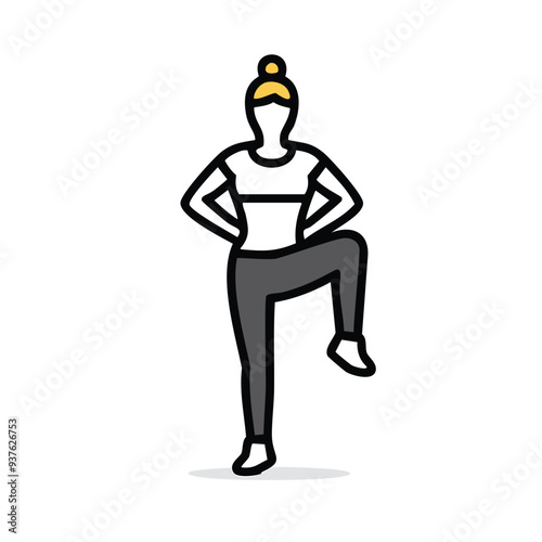 Woman doing leg workout exercise. Simple line art illustration of a woman lifting her leg up during a workout exercise.