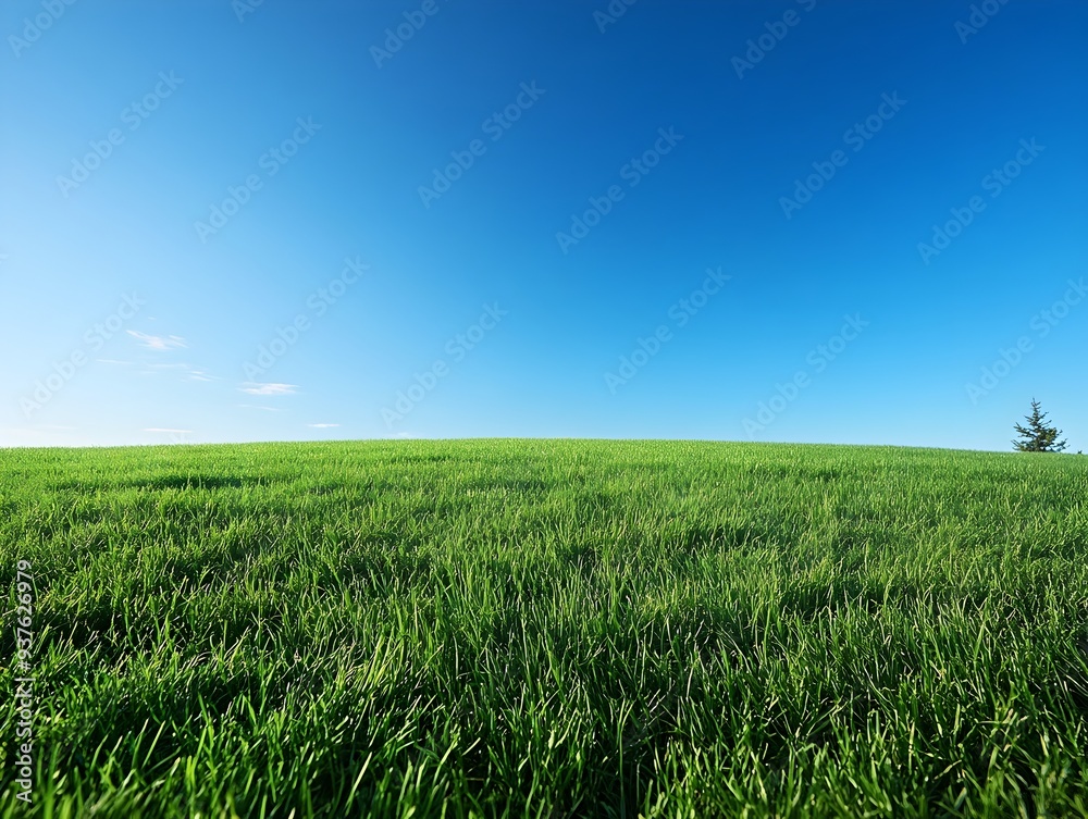 Beautiful Tranquil Grassy Field Under Bright Blue Sky with Vast Open Space Beautiful Tranquil Grassy Field Under Bright Blue Sky with Vast Open Space