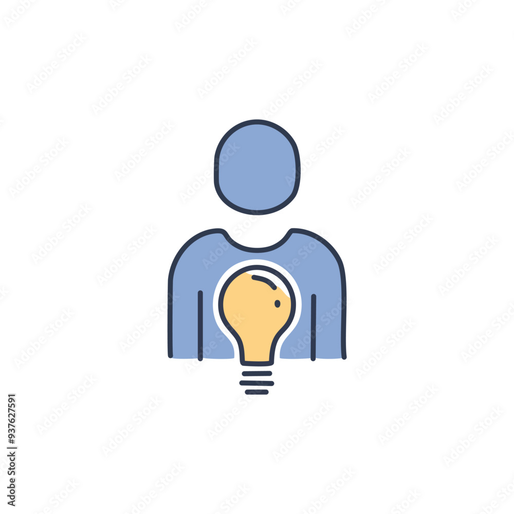 Person with lightbulb icon. Simple illustration of a person with a lightbulb inside them, symbolizing innovation, idea, creativity, and problem solving. Person with lightbulb icon. Simple illustration of a person with a lightbulb inside them, symbolizing innovation, idea, creativity, and problem solving.