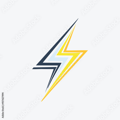 Yellow and blue lightning bolt logo. Abstract graphic design of a stylized lightning bolt in yellow, blue, and black. Use this logo for your business or brand.