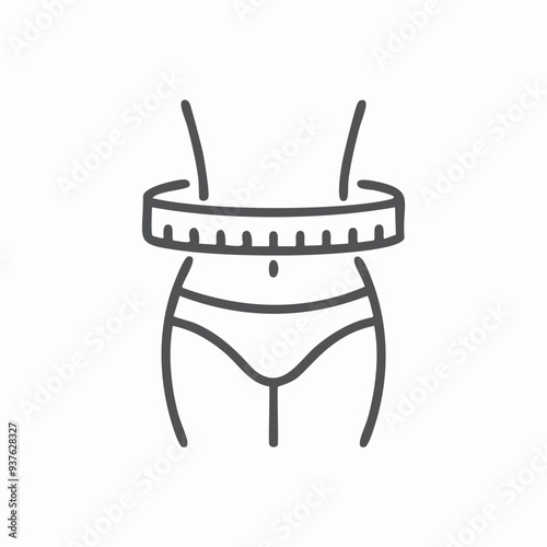 Waist measurement icon. Simple line drawing of a human waist with a measuring tape around it. Perfect for fitness, health, and weight loss related projects.