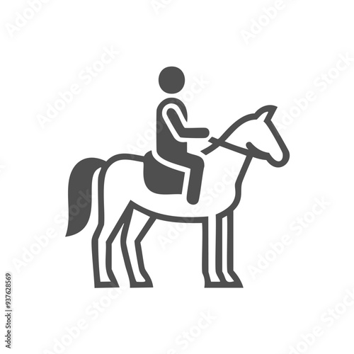 Horseback riding icon. Simple line art icon depicting a person riding a horse, perfect for equestrian related projects and designs.