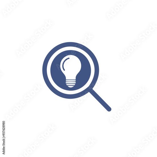 Magnifying glass with lightbulb icon. A magnifying glass with a light bulb inside, symbolizing the search for ideas and innovation.