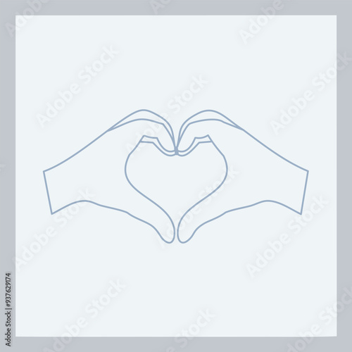 Hand forming heart shape gesture. Simple line drawing of two hands forming a heart shape, symbolizing love, affection, and care.