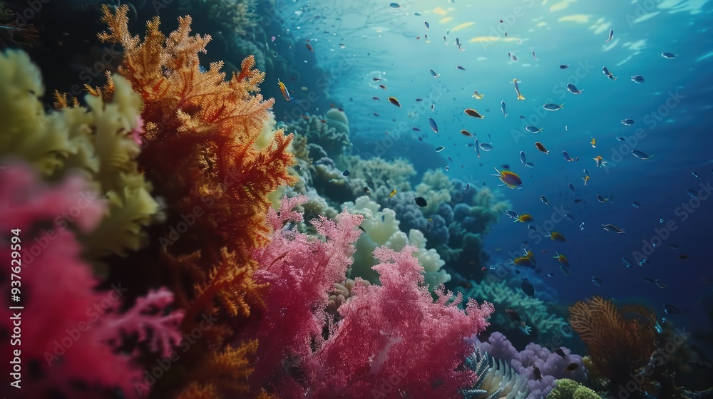 Fototapeta premium Vibrant Underwater Coral Reef with Fish