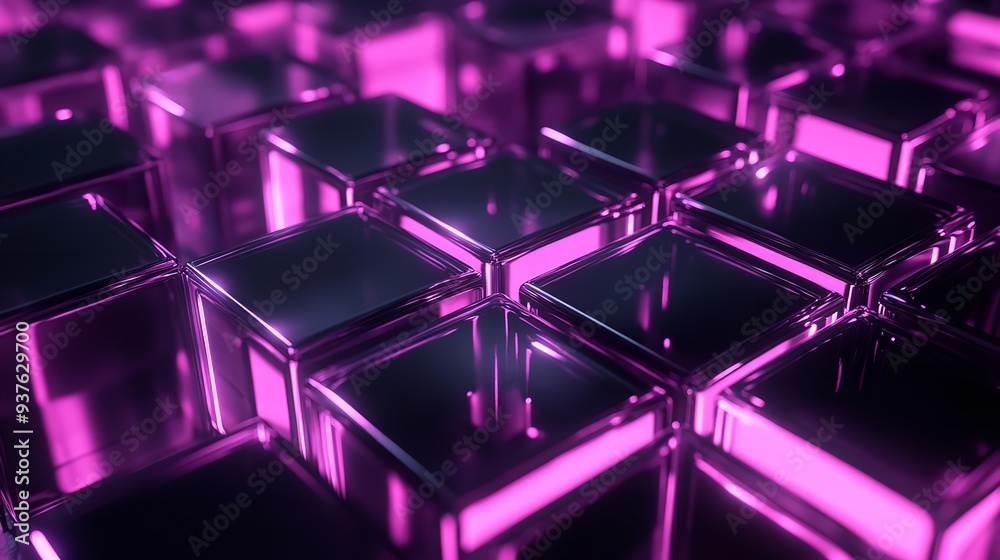 Bright, colorful glass cubes in a futuristic black setting Bright, colorful glass cubes in a futuristic black setting