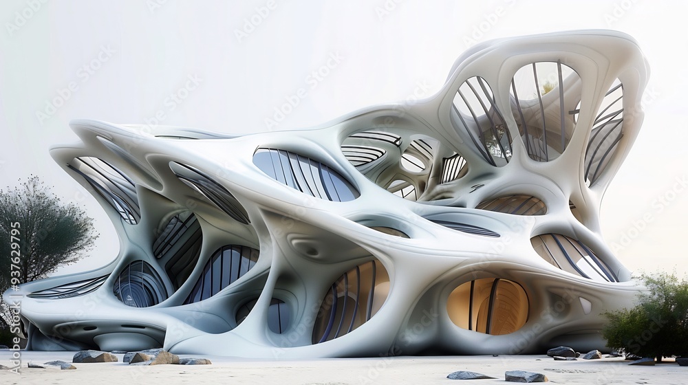 Futuristic Organic Architecture with Large Windows Futuristic Organic Architecture with Large Windows