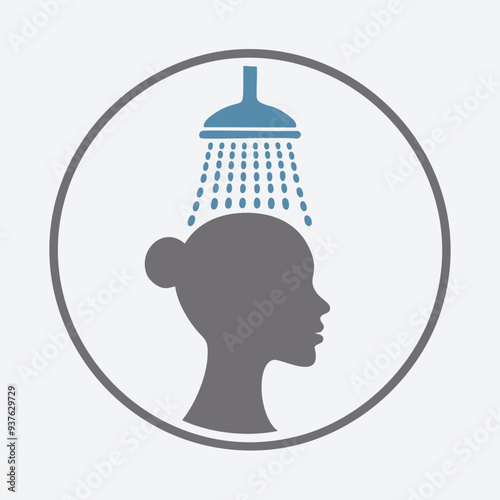 Woman showering icon design. Simple icon representing a woman showering, perfect for bathroom signage, personal care, and hygiene illustrations.