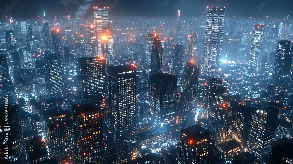 Bustling Cityscape at Night with Glowing Lights and Busy Streets Bustling Cityscape at Night with Glowing Lights and Busy Streets