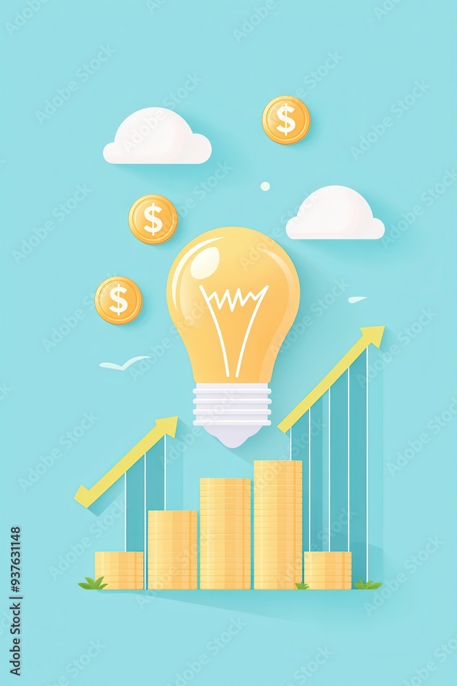 Lightbulb Coins and Upward Graph Financial Growth and Success Concept Lightbulb Coins and Upward Graph Financial Growth and Success Concept