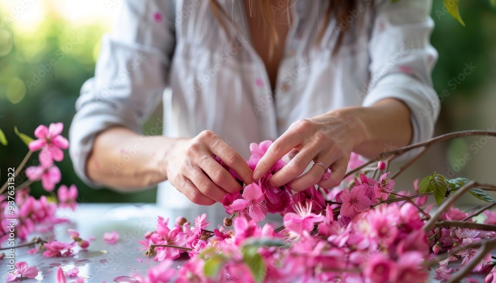 Fototapeta premium Preparing Rose Petals for Natural Cosmetics Workshop