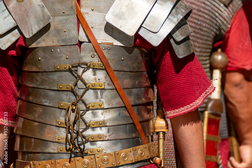 Billede på lærred detail of the armor of a Roman legionary in a historical recreation in Portugal, Festa dos Povos in the city of Chaves