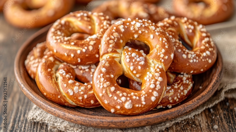 Delicious Homemade Pretzels on Rustic Wooden Table Delicious Homemade Pretzels on Rustic Wooden Table