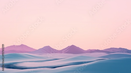 Soft Pink and Blue Pastel Landscape with Rolling Hills and Mountains 