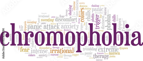 Chromophobia: Fear of Colors word cloud conceptual design isolated on white background.