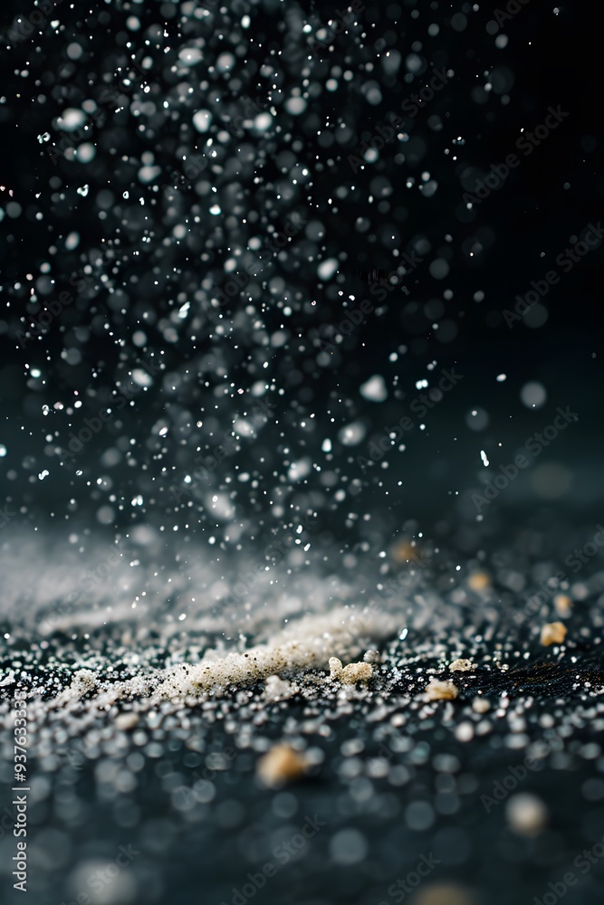 Macro shot of salt sprinkling onto a dark surface AI generated illustration Macro shot of salt sprinkling onto a dark surface AI generated illustration