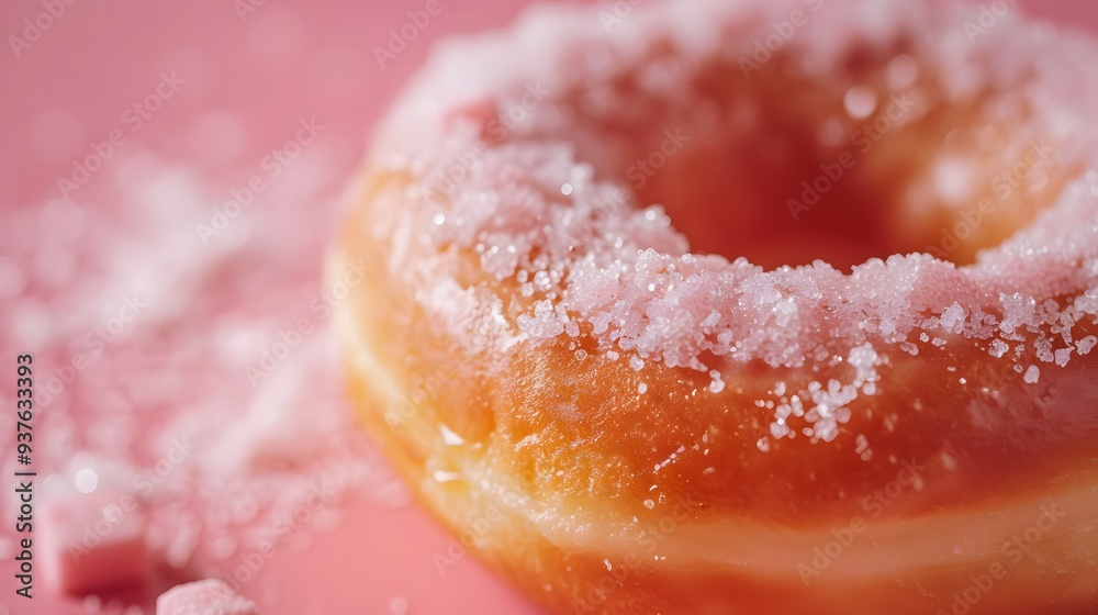 Macro shot of sugar dust on a glazed donut flat lay on a nude-toned surface AI generated illustration Macro shot of sugar dust on a glazed donut flat lay on a nude-toned surface AI generated illustration