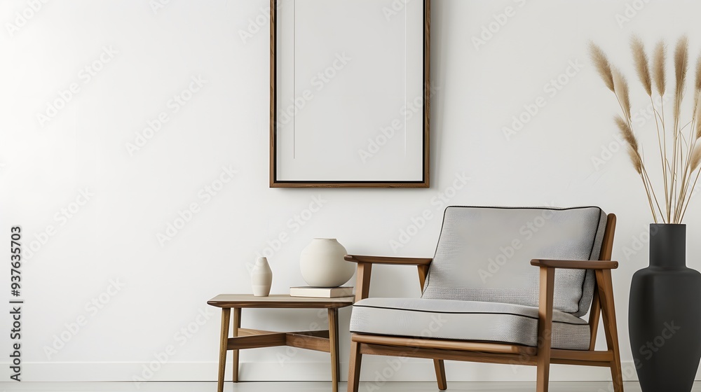 Minimalist and modern style cinema poster placed within a wooden frame AI generated illustration Minimalist and modern style cinema poster placed within a wooden frame AI generated illustration
