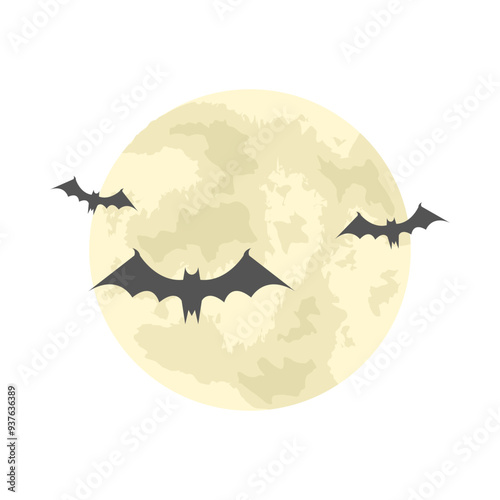 Halloween Moon with Bats Illustration