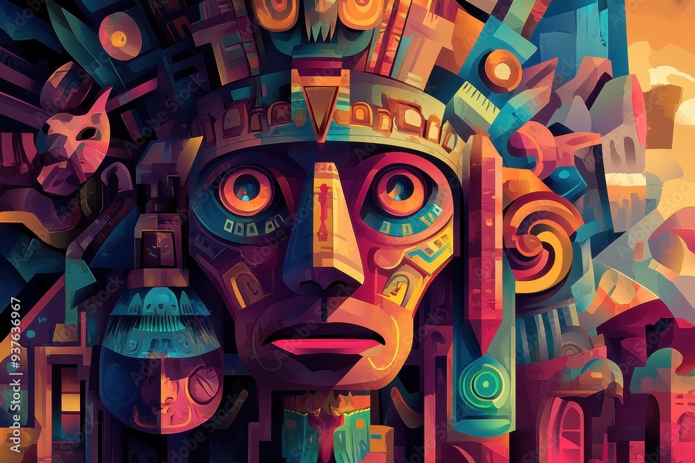 Fototapeta premium Abstract Geometric Portrait with Eyes and Mouth