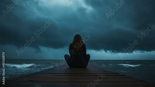 Woman on a Dock Facing a Storm