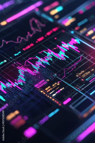 Abstract Neon Stock Market Chart Data Analysis