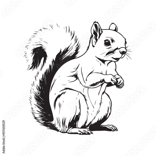 Squirrel line art vector silhouette with white Background