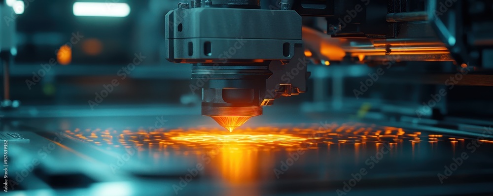 Detailed shot of a 3D printer nozzle laying down bright filament, forming complex and intricate layers on the printing bed Detailed shot of a 3D printer nozzle laying down bright filament, forming complex and intricate layers on the printing bed