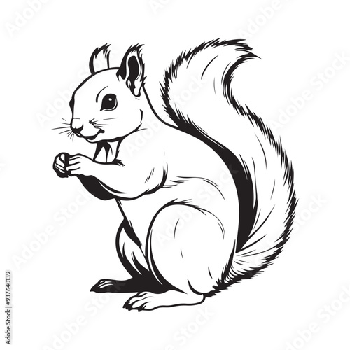 Squirrel line art vector silhouette with white Background