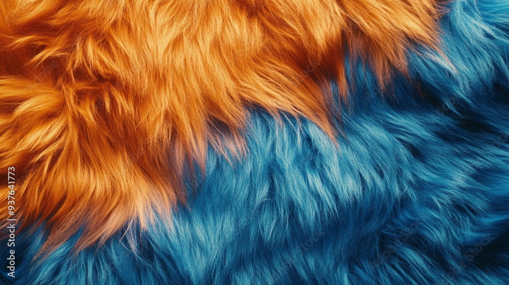 Fototapeta premium Vibrant Orange and Blue Faux Fur Texture Close-Up