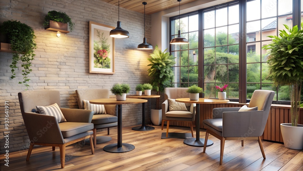 Cozy café corner with comfy chairs and a small table Cozy café corner with comfy chairs and a small table