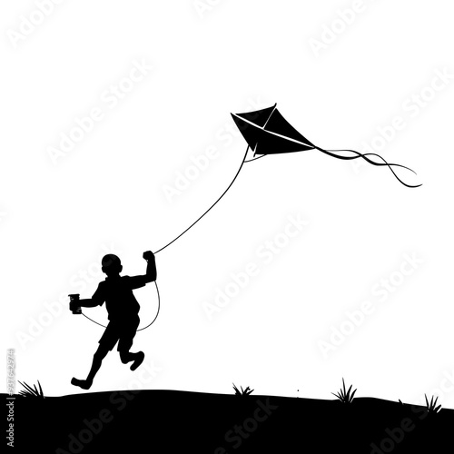 silhouette, vector, boy, kite, flying, child, kids, outdoor, play, sky, wind, string, fun, activity, freedom, childhood, summer, happiness, joy, leisure, recreation, youth, breeze, paper, playful, adv