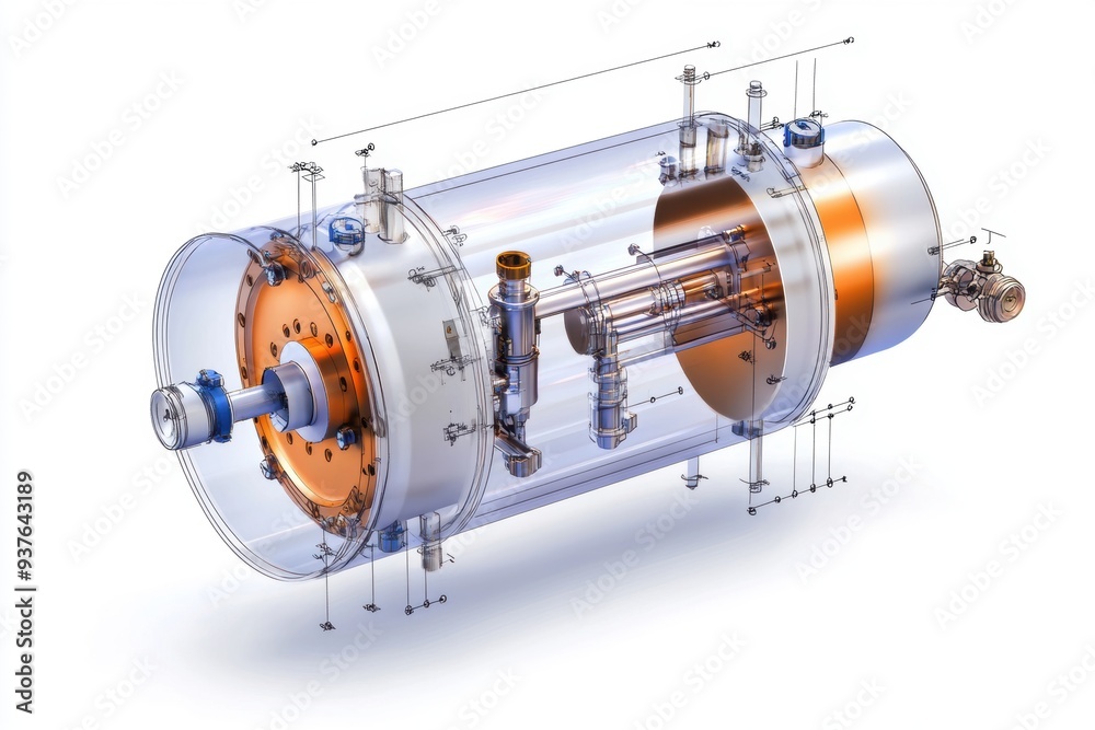 A technical drawing of a neutron detector schematic, illustrating a radiation detection device A technical drawing of a neutron detector schematic, illustrating a radiation detection device