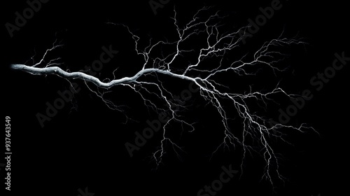 lightning bolt. Massive lightning bolt with branches isolated on black background. lightning effects and lighting thunderstorm. Generative ai