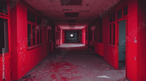 Red Abandoned Hallway Interior