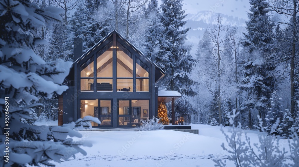A beautiful winter scene of a cozy, glazed cabin nestled in a snow-covered forest, exuding warmth and festive cheer against a backdrop of frosty trees. A beautiful winter scene of a cozy, glazed cabin nestled in a snow-covered forest, exuding warmth and festive cheer against a backdrop of frosty trees.