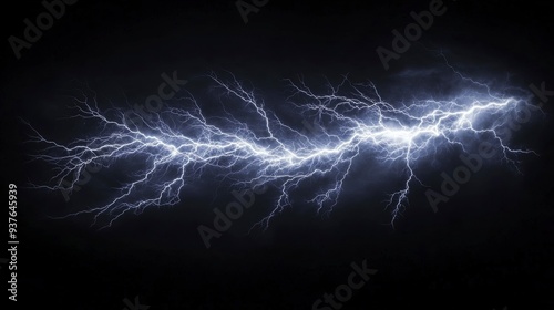 lightning bolt. Massive lightning bolt with branches isolated on black background. lightning effects and lighting thunderstorm. Generative ai