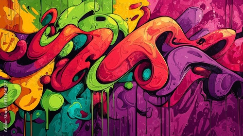 Vibrant Abstract Graffiti Art with Bold Colors and Fluid Shapes