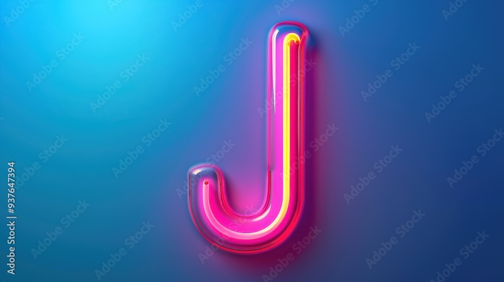 Neon Letter J on Bright Blue Background, vibrant neon glow, bold letter design, ideal for digital creativity, graphic art projects, captivating visual element Neon Letter J on Bright Blue Background, vibrant neon glow, bold letter design, ideal for digital creativity, graphic art projects, captivating visual element