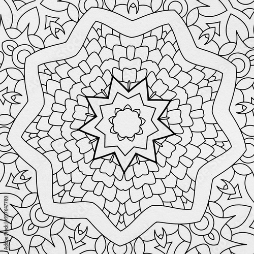  Arrière plan noir et blanc avec motif graphique mandala pour colorier photo