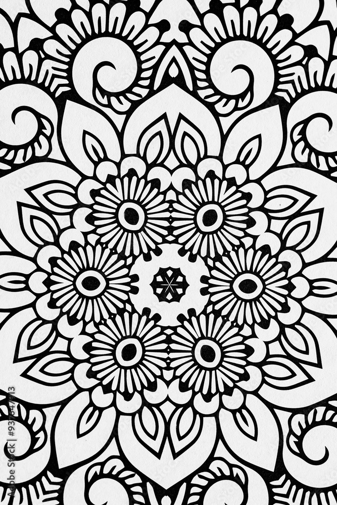 Arrière plan noir et blanc avec motif graphique mandala pour colorier Arrière plan noir et blanc avec motif graphique mandala pour colorier