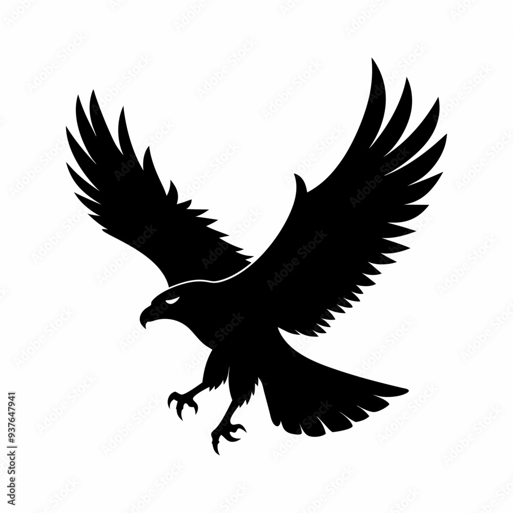 Fototapeta premium Flaying Raven Silhouette On White Background
