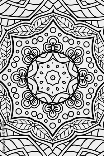  Arrière plan noir et blanc avec motif graphique mandala pour colorier photo