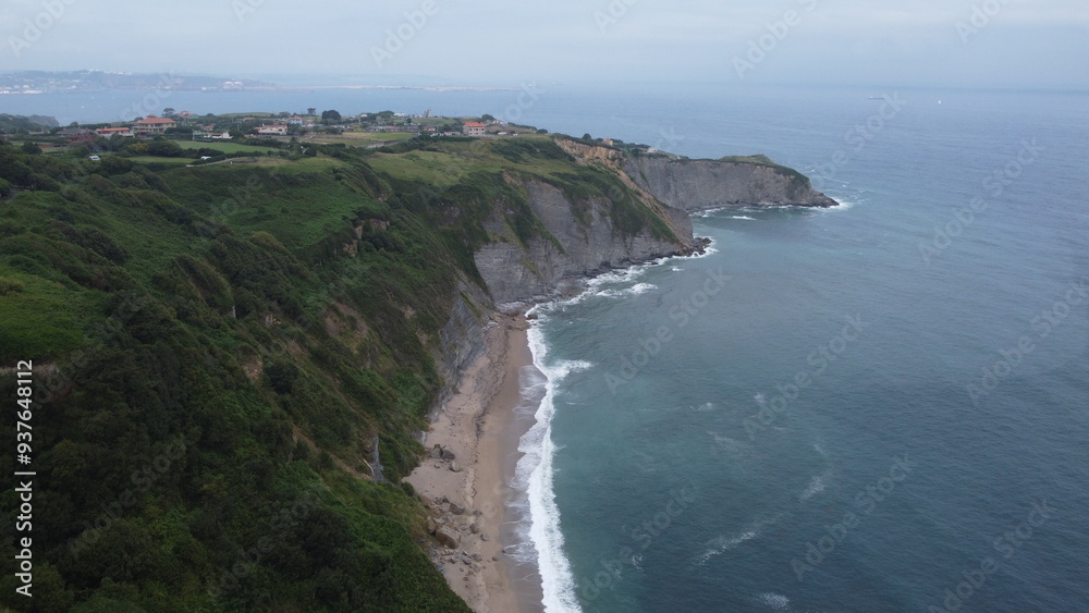 Drone shot of the cliffs near Gijon, Asturias, Spain Drone shot of the cliffs near Gijon, Asturias, Spain
