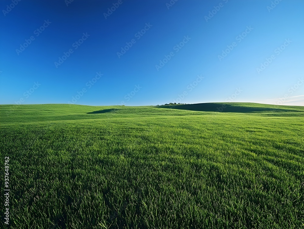 Expansive Green Meadow Under a Clear Blue Sky Expansive Green Meadow Under a Clear Blue Sky