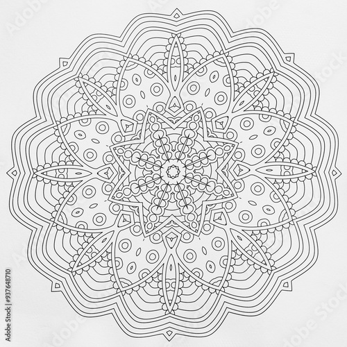  Arrière plan noir et blanc avec motif graphique mandala pour colorier photo